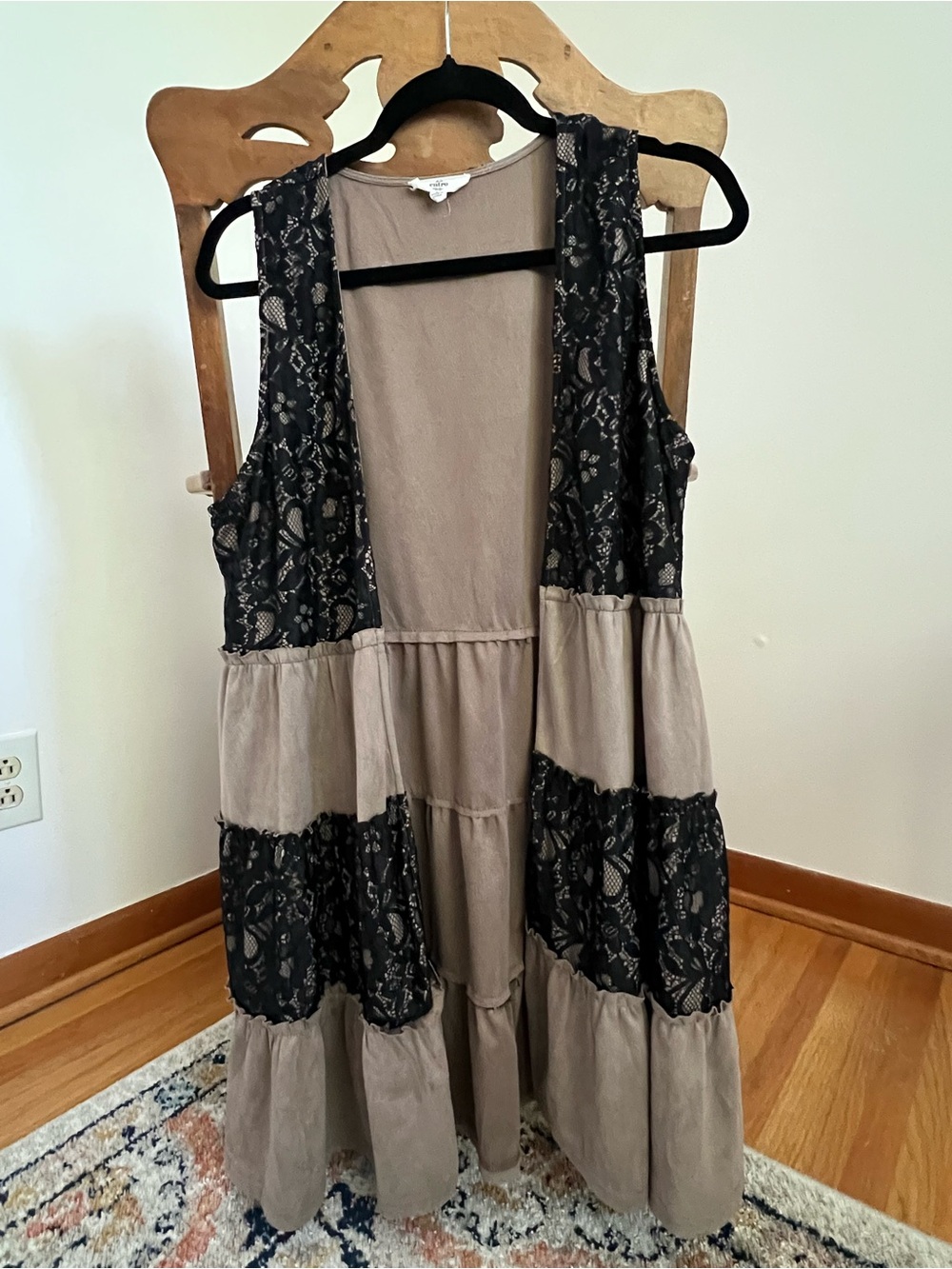 Boho Tiered  Faux Suede Lace-Trim Vest